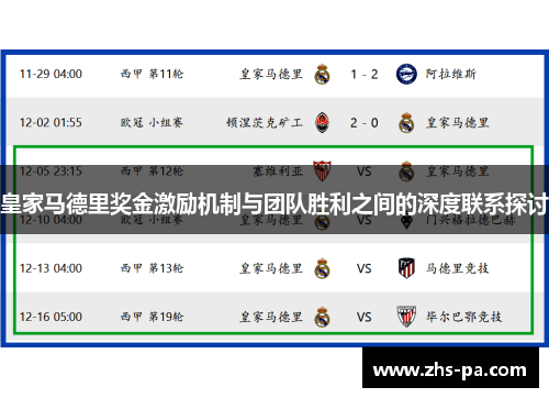 皇家马德里奖金激励机制与团队胜利之间的深度联系探讨